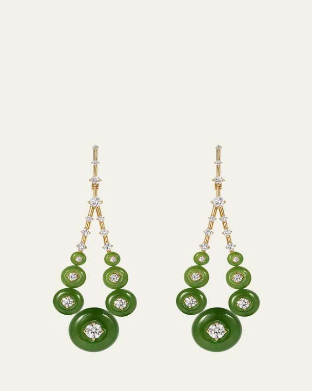 18K Yellow Gold Gravity Medium Earrings with Diamonds and Jade